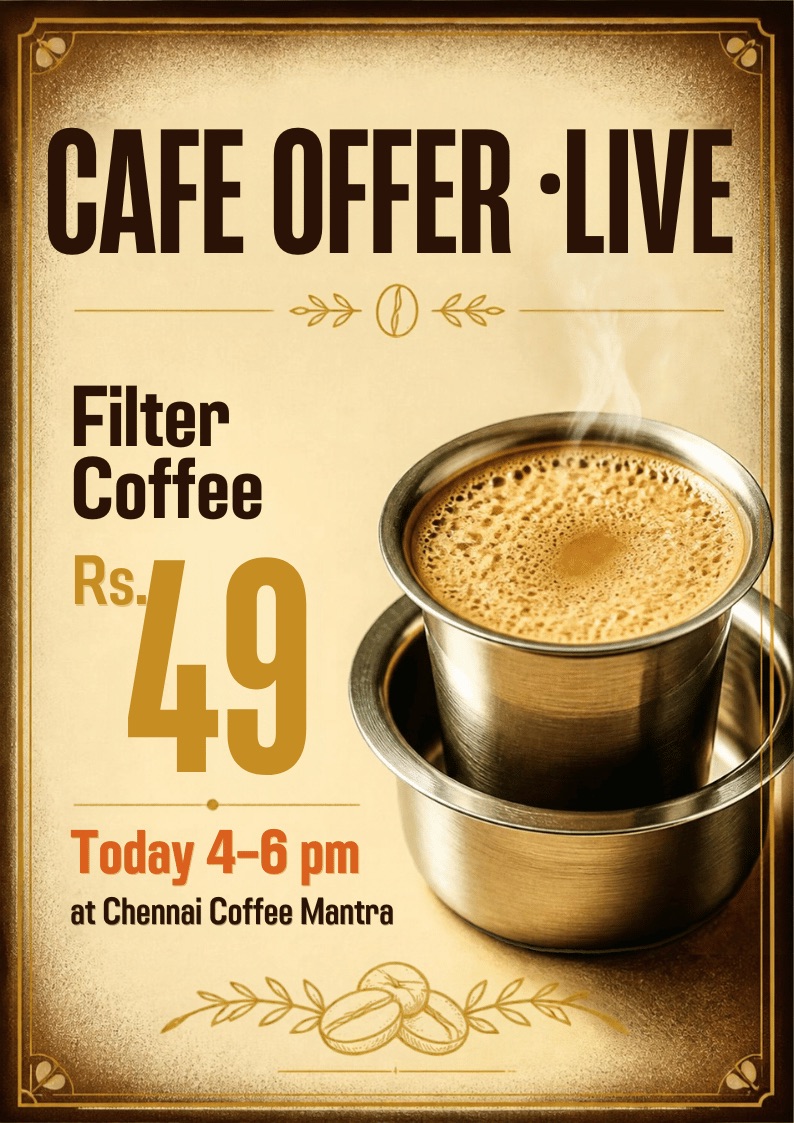 Filter coffee cafe flash offer advertisement playing on a portrait TV
